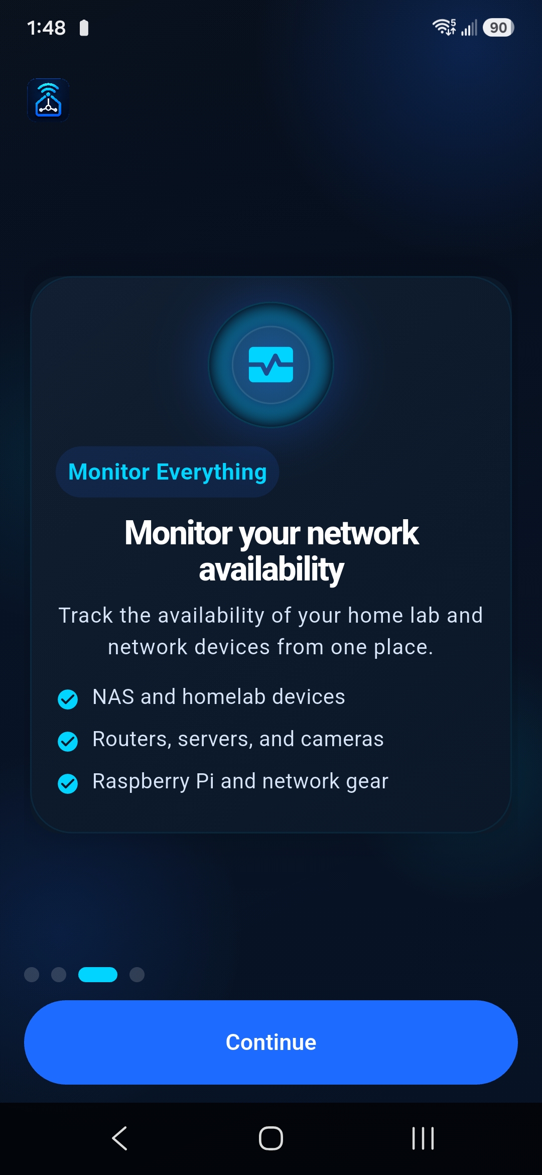UptiLink startup wizard welcoming the user to network monitoring setup